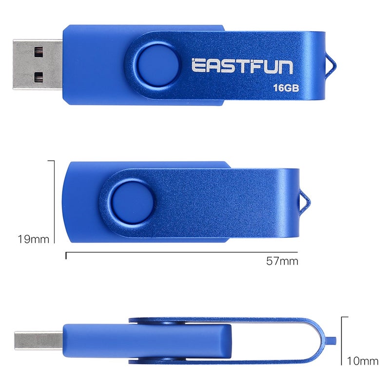 EASTFUN 3 Pcs 16GB USB 2.0 Flash Drive Fold Storage Memory Stick Thumb Drive Swivel Design, Mix Colors (Black Blue Green) - Image 3